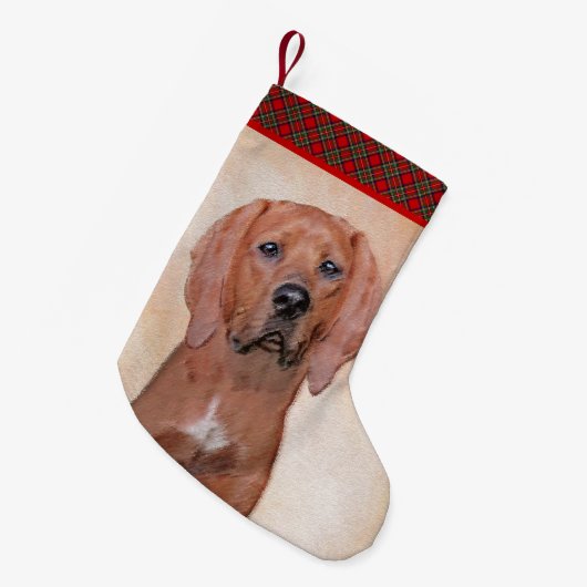 Redbone Coonhound-schildering - Kute Original Dog  Kleine Kerstsok (Voorkant (Hangend))