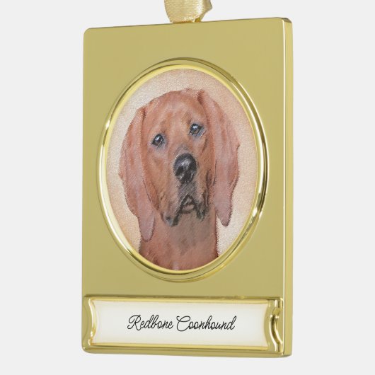 Redbone Coonhound-schildering - Kute Original Dog  Verguld Banner Ornament (Links)