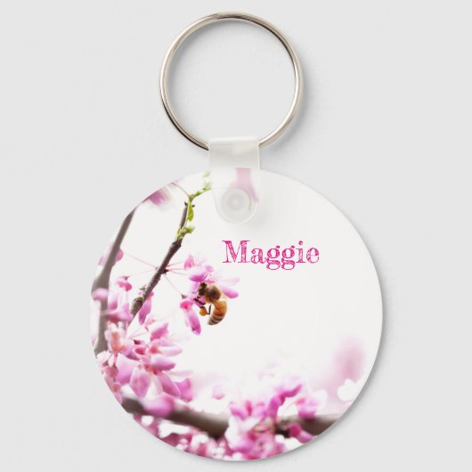 Redbud en honingbijen in Springtime Sleutelhanger (Voorkant)