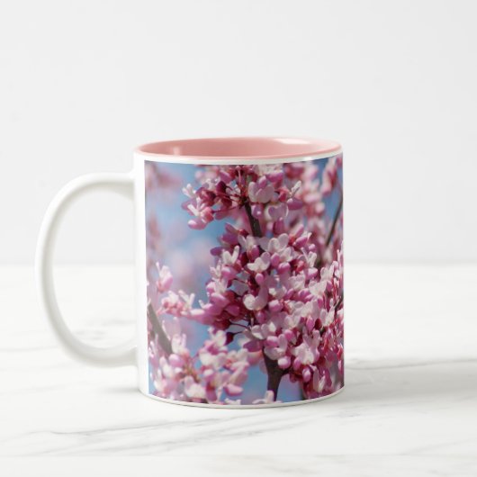 Redbud Tree Roze Bloemen Bijen Tweekleurige Koffiemok (Links)