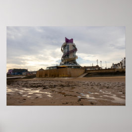 Redcar Beach en vuurtoren Poster