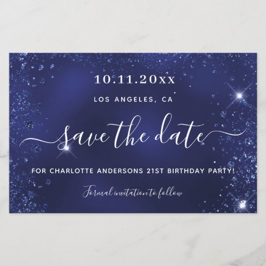 Reddatum jaardag blauwe glitter-stofbewaarder (Voorkant)