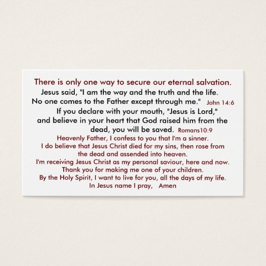 Redding dus hemel 2 visitekaartje (Voorkant)