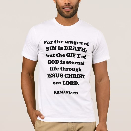 Redding God's Gratis Gift Romeinen Bijbel Vers Wit T-shirt (Voorkant)