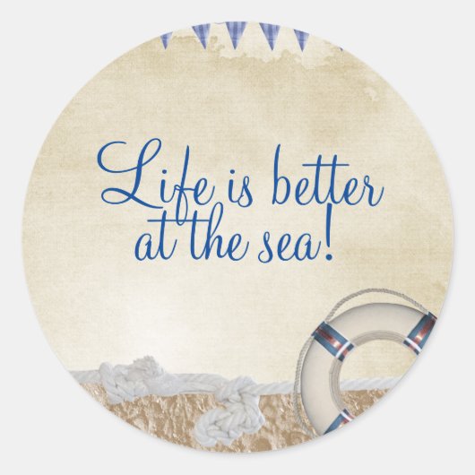 Redding op zand ronde sticker (Voorkant)