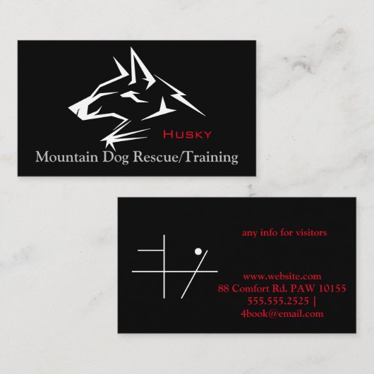 Redding van bergdog/training visitekaartje (Voorkant / Achterkant)