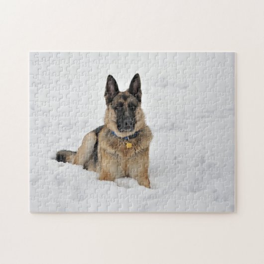 Redding van de Duitse herder in Snow Jigzaag Puzzl Legpuzzel (Horizontaal)