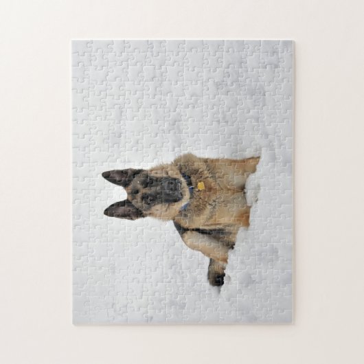 Redding van de Duitse herder in Snow Jigzaag Puzzl Legpuzzel (Verticaal)
