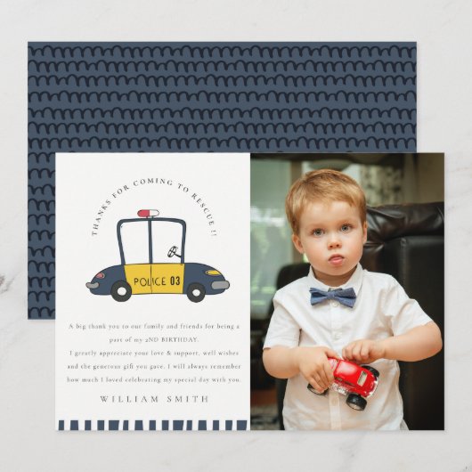 Redding van politieauto's Kinder Foto van elke zon Bedankkaart (Voorkant / Achterkant)