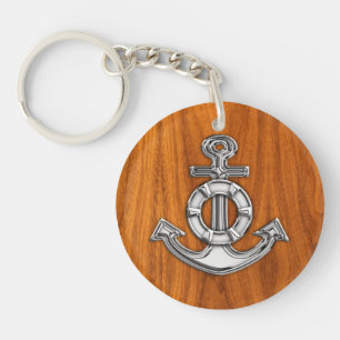 Reddingsanker Chrome Anker op Teak Fineer Stijlen Sleutelhanger