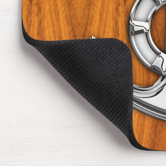 Reddingsanker in chroomstijl op teak fineer muismat (Hoek)