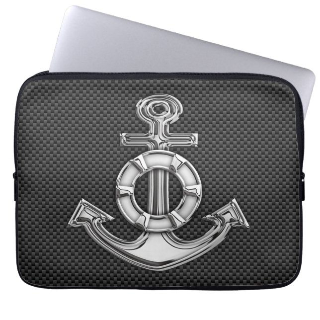 Reddingsanker op koolstofvezel stijl decor laptop sleeve (Voorkant)