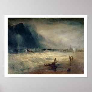 Reddingsboot en Manby-apparaat, afgetopt op een st Poster