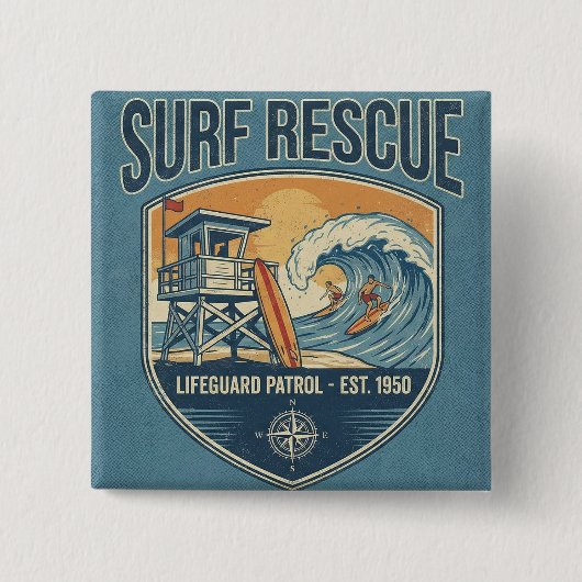 Reddingsbrigade Surf Patrol Opgericht 1950 Vierkante Button 5,1 Cm (Voorkant)