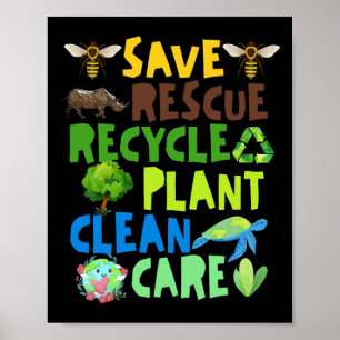 Reddingsdieren bijen redden Recyclen plastic aarde Poster