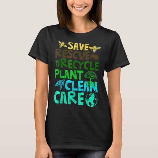 Reddingsdieren bijen redden Recyclen plastic aarde T-shirt (Voorkant)