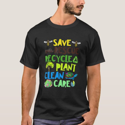 Reddingsdieren bijen redden Recyclen plastic aarde T-shirt (Voorkant)