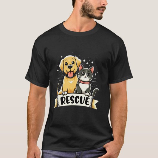 Reddingsdierenasiel Katten Honden Adoptie T-shirt (Voorkant)