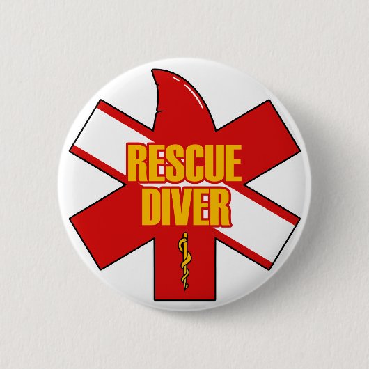Reddingsduiker Kruis Duikvlag Geel Lettertype Knop Ronde Button 5,7 Cm (Voorkant)