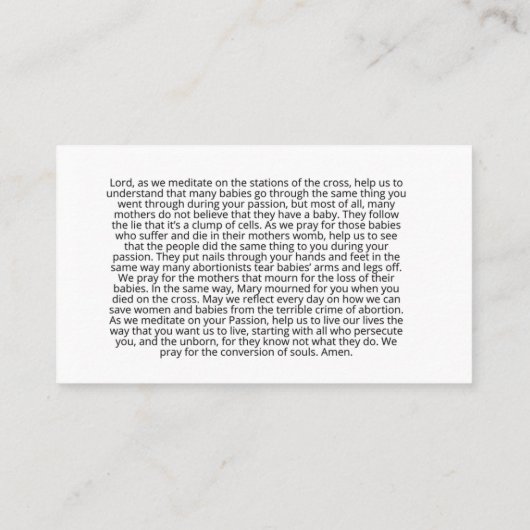 Reddingsgebed voor de stations van het kruisje visitekaartje (Achterkant)