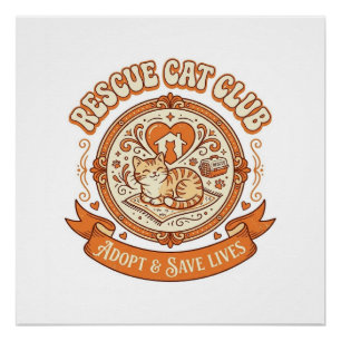 Reddingskattenclub Kat Redding Adoptie Vintage Vec Perfect Poster