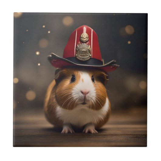 Reddingsklaar: Cavia in brandweerhelm, Tegeltje (Voorkant)