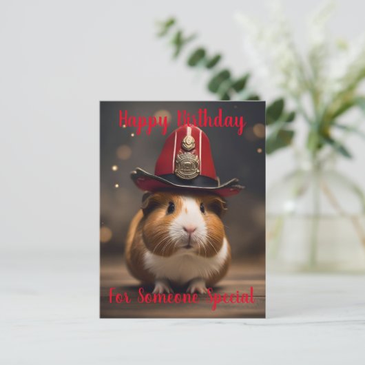 Reddingsklaar: cavia in het Pet van een brandweerm Briefkaart (Staand voorkant)