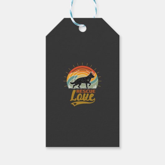 Reddingsliefde Hond Retro Zonsondergang Bomen Cadeaulabel (Voorkant)