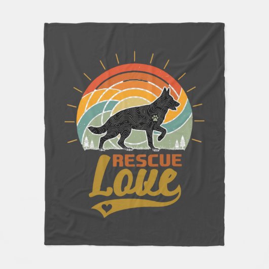 Reddingsliefde Hond Retro Zonsondergang Bomen Fleece Deken (Voorkant)