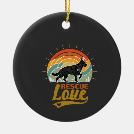 Reddingsliefde Hond Retro Zonsondergang Bomen Keramisch Ornament (Voorkant)