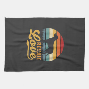 Reddingsliefde Retro Hond Zonsondergang_1 Theedoek
