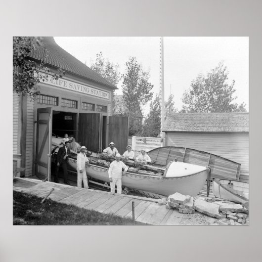 Reddingsstation, 1890. Oude foto Poster (Voorkant)