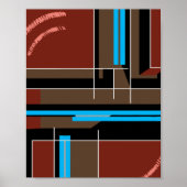 Reddish Brown Geometric Design with Blue Lines Poster (Voorkant)