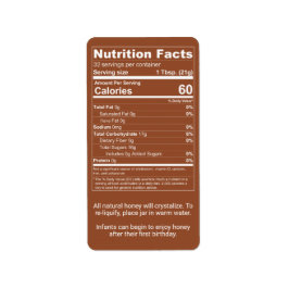 Reddish Brown Honey Nutrition Facts Product Etiket