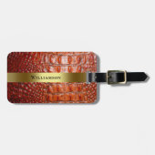 Reddish Brown Reptile Digital Leather Gold Metal Bagagelabel (Voorkant horizontaal)