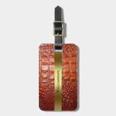 Reddish Brown Reptile Digital Leather Gold Metal Bagagelabel (Voorkant verticaal)