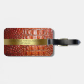 Reddish Brown Reptile Digital Leather Gold Metal Bagagelabel (Achterkant horizontaal)