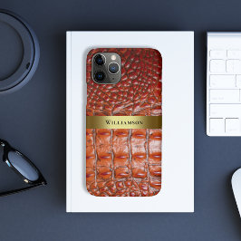 Reddish Brown Reptile Digital Leather Gold Metal Case-Mate iPhone Case