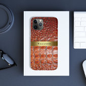 Reddish Brown Reptile Digital Leather Gold Metal Case-Mate iPhone Case