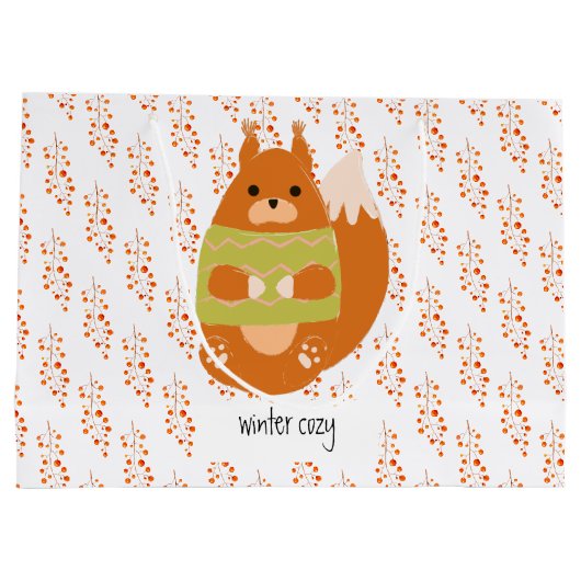 Reddish Brown Squirrel In a Green Sweater Groot Cadeauzakje (Achterkant)