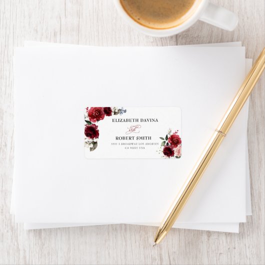Reddish Floral Elegant Rustic White Wedding Etiket (Insitu)