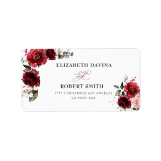 Reddish Floral Elegant Rustic White Wedding Etiket