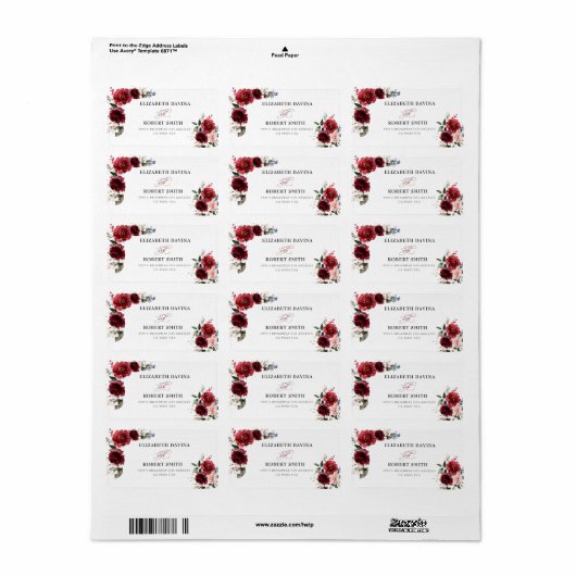 Reddish Floral Elegant Rustic White Wedding Etiket (Full Sheet)