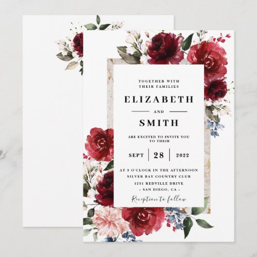 Reddish Floral Elegant Rustic White Wedding Kaart (Voorkant / Achterkant)