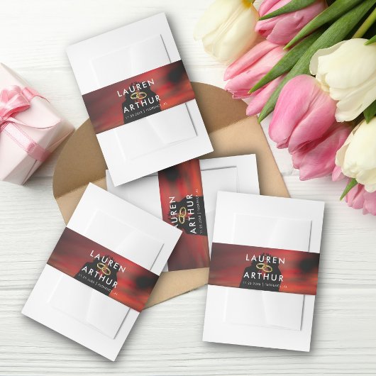 Reddish Modern Chique Ultra Minimale Foto Bruiloft Uitnodigingen Wikkel