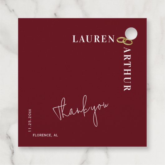 Reddish modern ultra chique minimale foto bruiloft bedankjes labels (Achterkant)