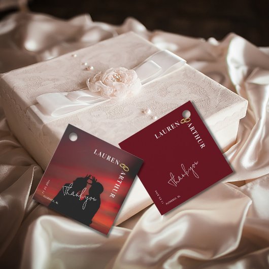 Reddish modern ultra chique minimale foto bruiloft bedankjes labels