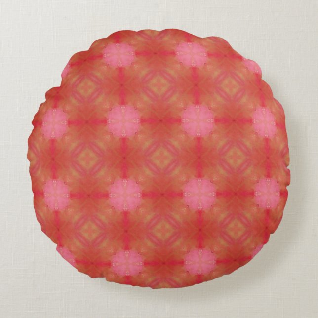 Reddish Rose Geometric Circular Throw Pillow Rond Kussen (Voorkant)