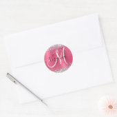 Reddish roze ombre Folie Silver Glitter Monogram Ronde Sticker (Envelop)