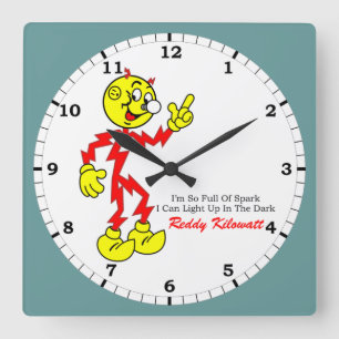 Reddy Kilowatt Pointing, Full of Spark Vierkante Klok